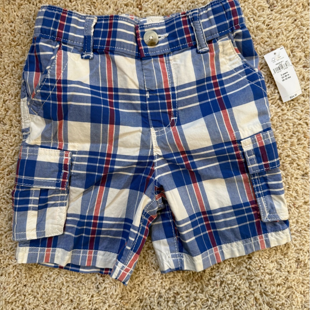 GAP Blue, White and Red Plaid Cargo Shorts